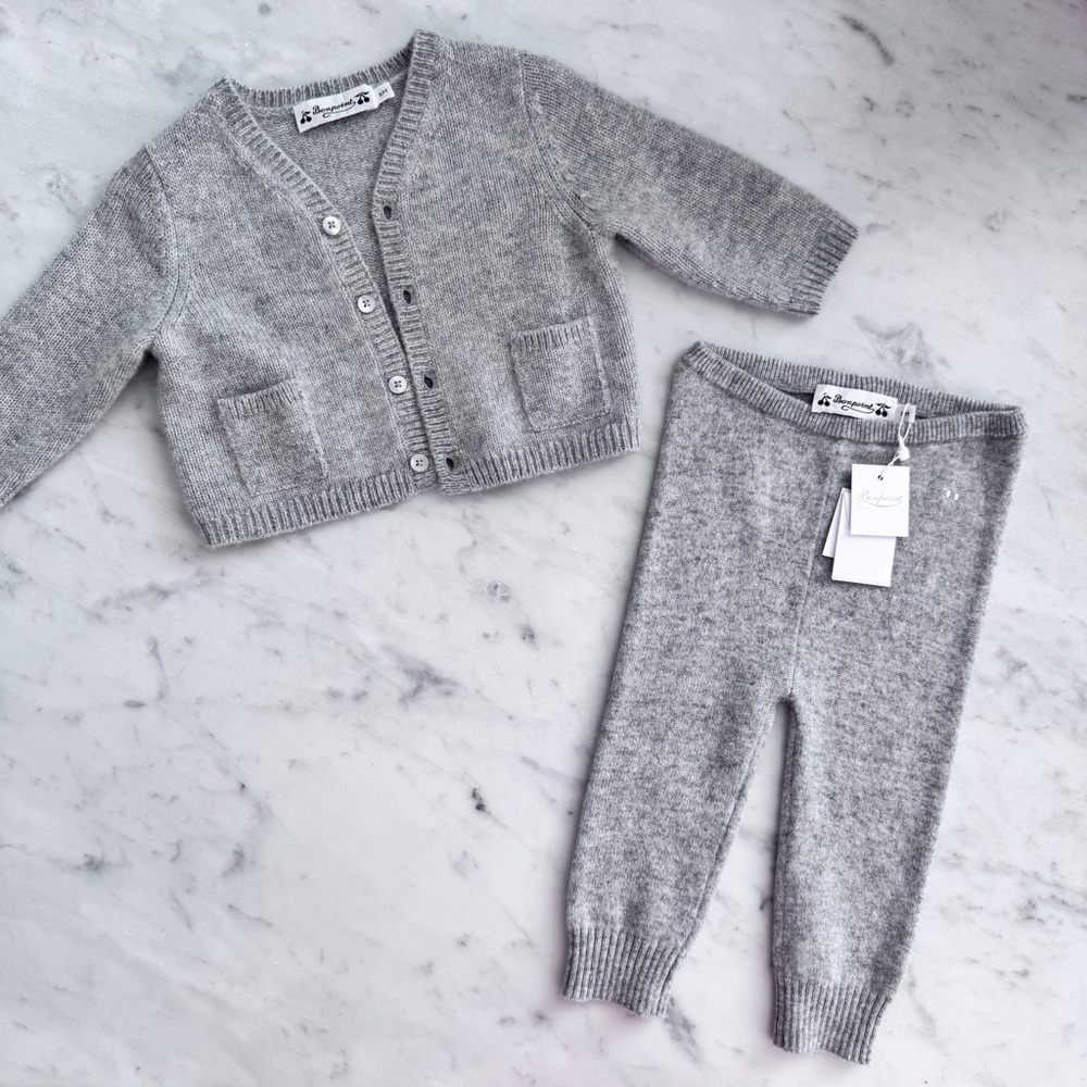 Gray Bonpoint Baby Cashmere Set 6M Button Up Cardigan and Pants NWT